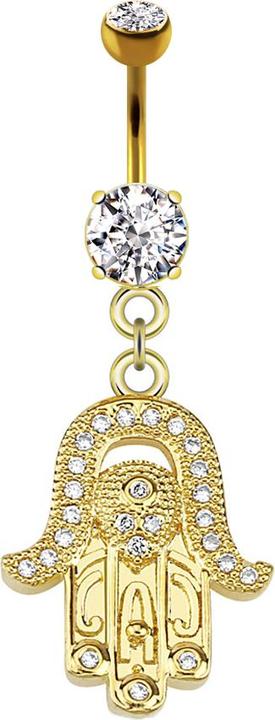 Star Piercing Banane 14k vergoldet mit Anhänger Hamsa Kristall silber (Chirurgenstahl 316L, Messing)