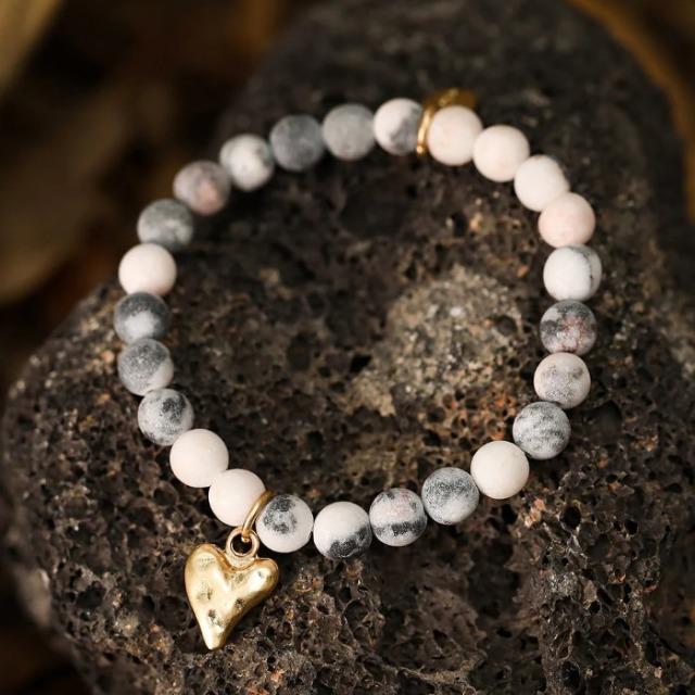 Produktbild Andreani Armband aus echtem Jaspis und Achat mit Herzanhänger von (19 cm, Echtes Jaspis und Achat)
