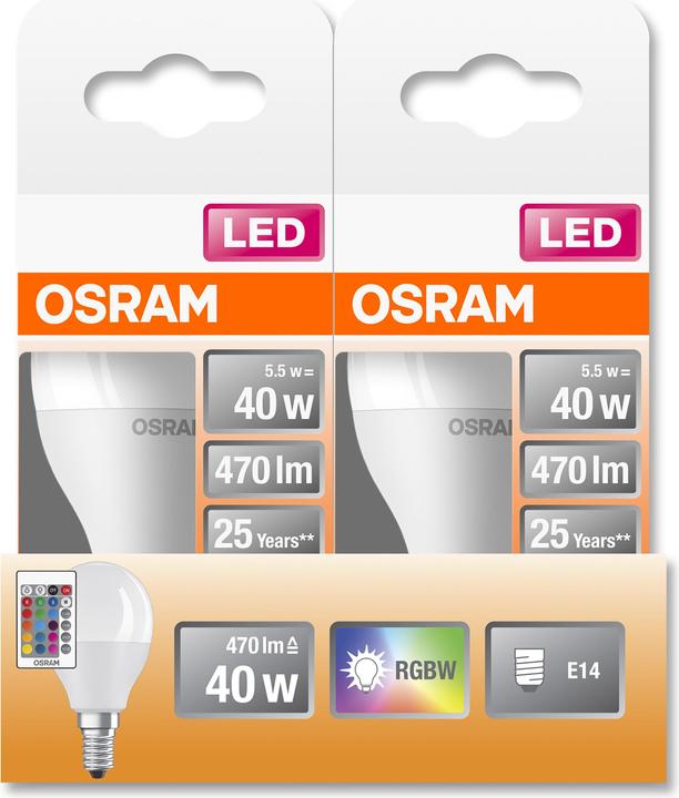Immagine prodotto Osram Lampade a led retrofit Rgbw con telecomando (E14, 40 W, 470 lm, 1 x, F)