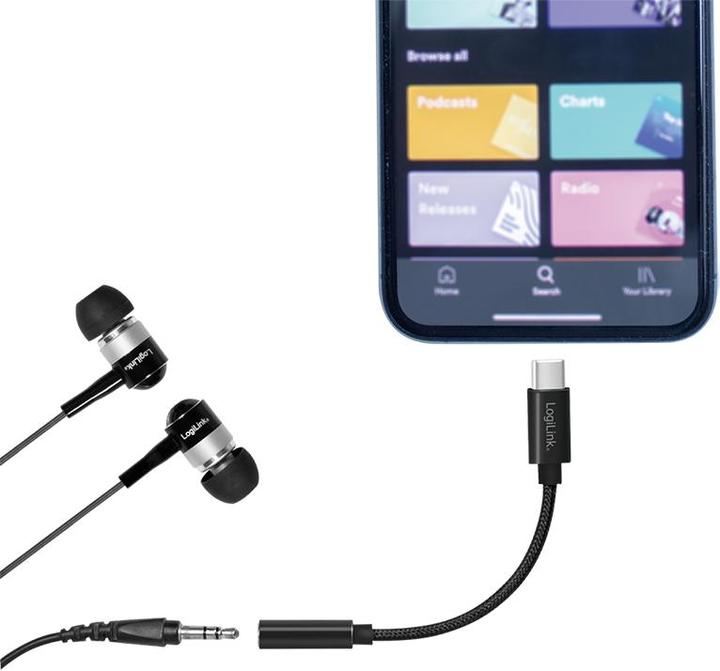 Produktbild LogiLink Cable USB-C to 3.5mm 0,13m Black (USB Typ C, USB Typ C)