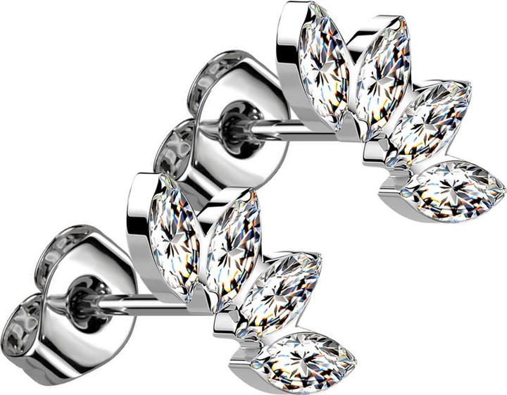 Immagine prodotto Star Piercing Orecchini a perno senza filo in argento ventaglio con quattro cristalli argento (Titanio G23, senza ottone)