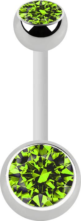 Image du produit Star Piercing Banane blanche avec deux boules cristal argenté vert clair (Acier chirurgical 316L, sans laiton, Bioflex)