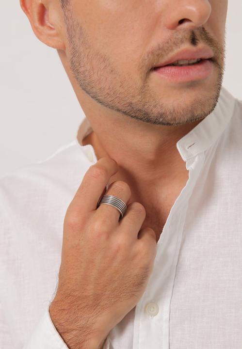 Image du produit Kuzzoi Bague Homme Bague ruban massif rainures 925 argent (66, Argent 925)