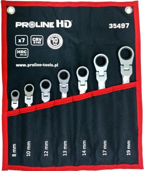 Immagine prodotto Proline 35497 Chiave combinata, snodo a cricchetto, 7 pezzi (8-19 mm), CV, HD (19 mm, 8 mm, 10 mm, 14 mm, 18 mm, 11 mm, 12 mm, 17 mm, 15 mm, 13 mm, 9 mm, 16 mm)