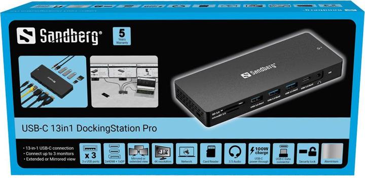 Immagine prodotto Sandberg DockingStation Pro USB-C 13in1 (USB-C, 13 Porti)