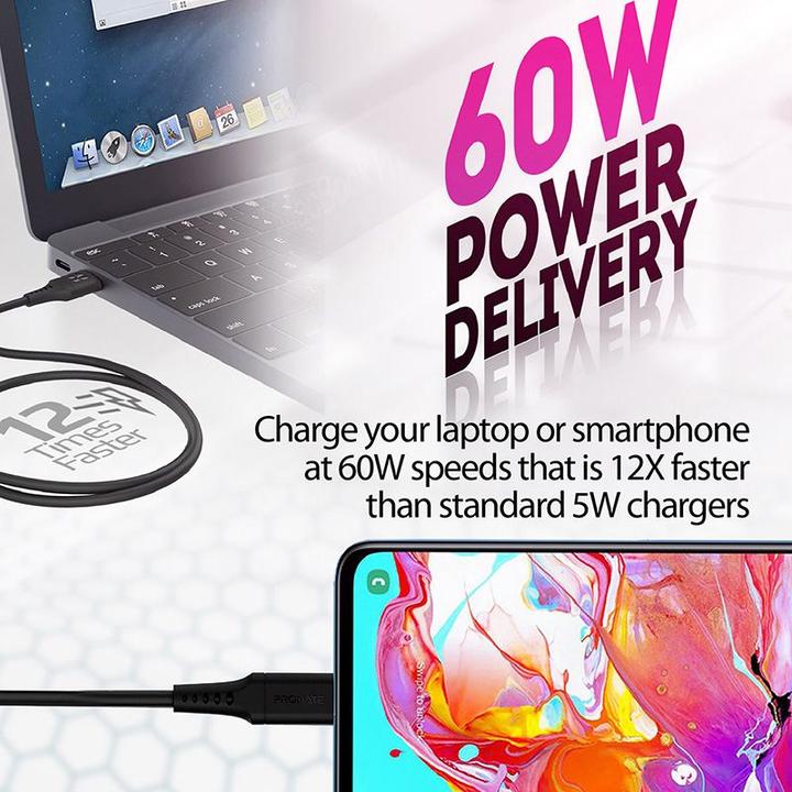 Actual product image ProMate PowerLink-CC120 Black USB-C Cable (1.20 m, USB 2.0)