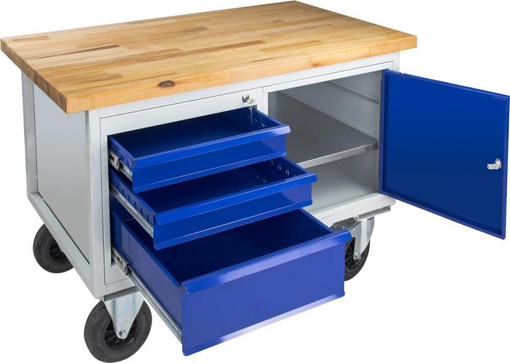 Produktbild ADB Tischwagen/ Werkbank 3 Schubladen + 1Tür (84 cm, 130 cm)