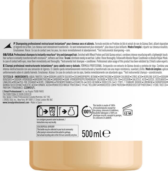 Image du produit L'Oréal Professionnel Shampooing Réparateur Absolu (500 ml, Shampoing liquide)