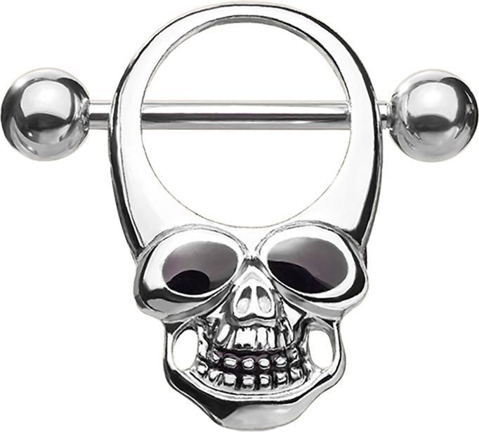 Produktbild Star Piercing Barbell silber mit zwei Kugeln Totenkopf (Chirurgenstahl 316L, Messing)