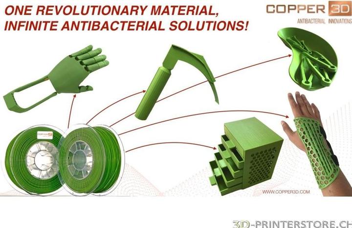 Immagine prodotto Copper 3D COPPER3D Filamento PLA PLACTIVE AN1 verde antibatterico 0.75kg 2.85mm (PLA, 2.85 mm, 750 g, Verde)