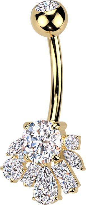 Produktbild Star Piercing Banane vergoldet mit Kugel Kristall silber und verschiedene Formen Kristalle silber (Messing, Titan G23)