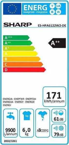 Energie-Label Sharp ES-HFA6122W2-DE (6 kg, Links)
