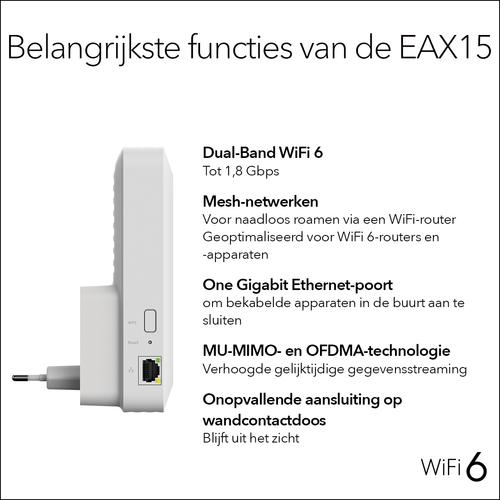 Produktbild Netgear EAX15 WiFi 6 Mesh Extender (1200 Mbit/s, 600 Mbit/s)