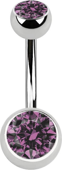 Image du produit Star Piercing Banane argentée avec deux boules de cristal violet clair (Acier chirurgical 316L, sans laiton)
