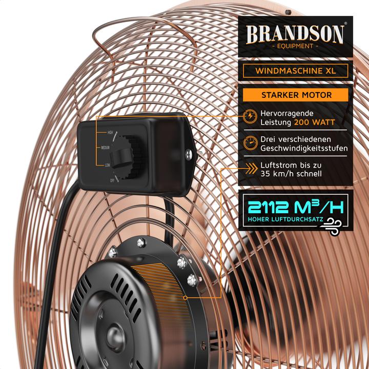 Produktbild Brandson Windmaschine 53,5 cm Ø, Retro Bodenventilator 200W neigbar, Tragegriff, hoher Luftdurchsatz, Kupfer (67 dB)