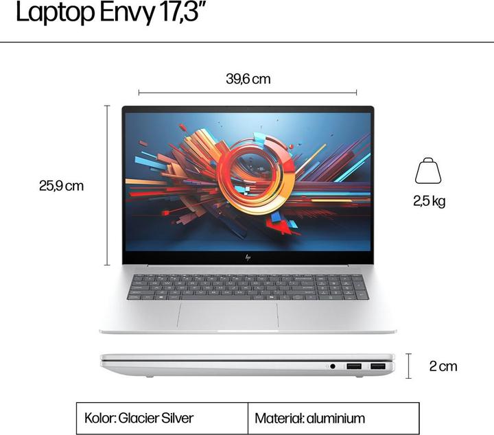 Immagine prodotto HP Envy 17T-DA000 Ultra 7-155H 17.3 FHD Touch 16GB SSD512 BT Win11 Glacier Silver (REPACK) 2Y