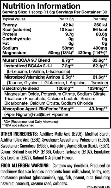 Nutritional values and ingredients Mutant Bcaa (Apple, 1 pcs., 348 g)