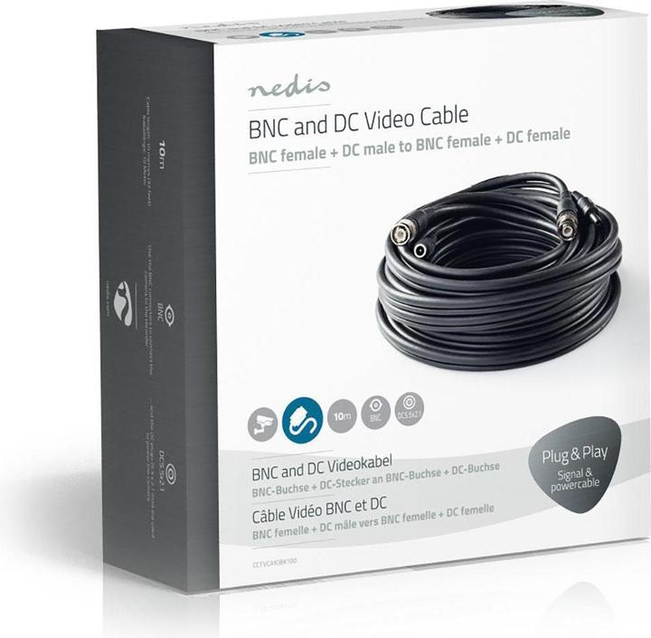Produktbild Nedis CCTV-Kabel RG59 mit vormontierten BNC- und DC-Steckern, 10 m Siamesisches Kabel für Überwachun (S/FTP, CAT5, 10 m)