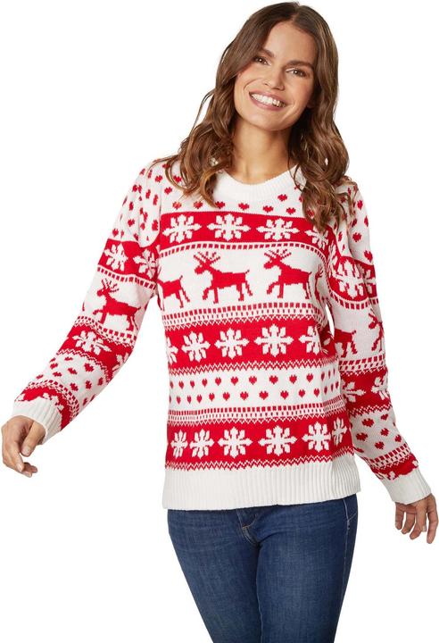 tectake Weihnachtspullover Winterzauber weiss-rot für Frauen