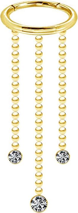 Star Piercing Micro Segmentring klappbar vergoldet Anhänger waagerecht drei Kugelketten Zylinder Kristall silber (Chirurgenstahl 316L, ohne Messing)