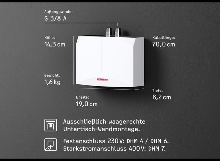 Immagine prodotto Stiebel Eltron DHM 4 Mini scaldacqua istantaneo solo per lavamani, 4,4 kW, senza spina attacco fisso 230V