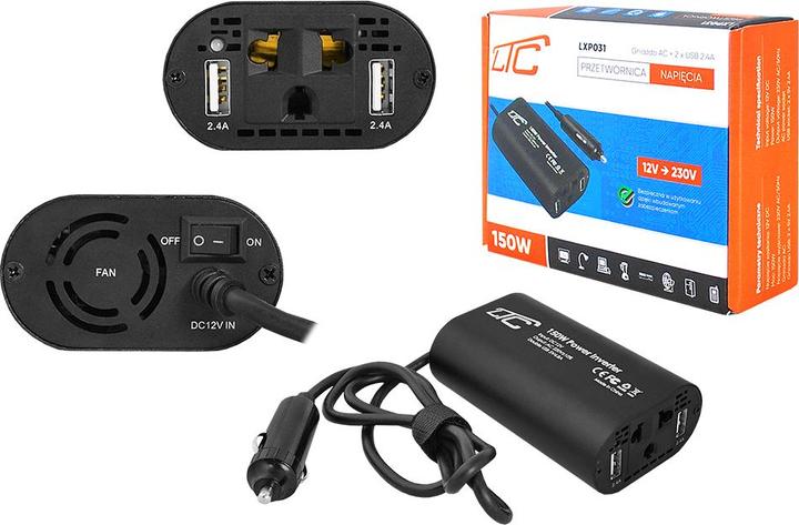 Produktbild LTC Wechselrichter Eingang: 12V DC Ausgang: 230V/50Hz, 150W + 2xUSB 5V/2.4A