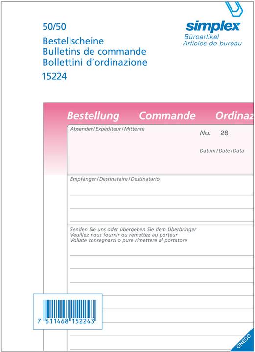Image du produit Simplex Bons de commande 3 langues D/F/I (100 x)
