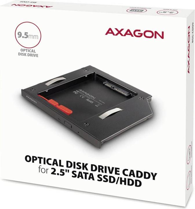 Produktbild Axagon RSS-CD09 2.5 Zoll SSD/HDD Adapter für optisches Laufwerk, 9,5 mm, LED