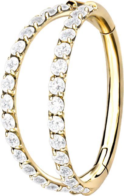 Image du produit Star Piercing Micro Segmentring klappbar vergoldet zwei Ringe mit Kristallen (Titane G23, sans laiton)