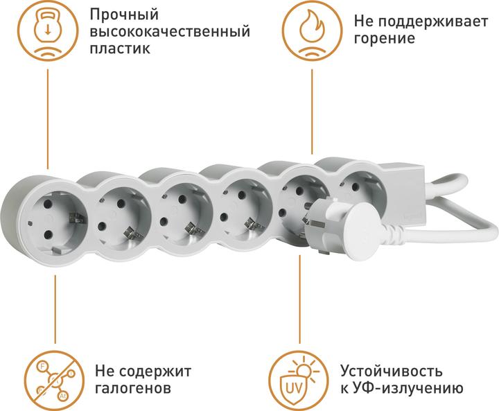 Actual product image Legrand Flat socket strip 6x socket, 3 metre cable white-grey 694565 (6 x, CEE 7/7, 3 m)
