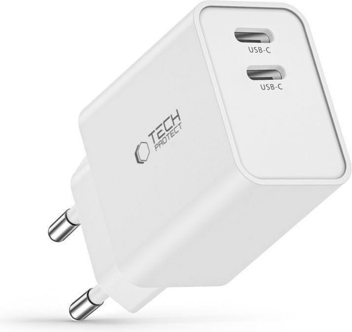 Tech-Protect C35W mains charger 2x USB-C PD 35W - white (35 W)