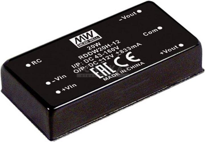 Image du produit MeanWell Modules de conversion DC/DC série RDDW20 DIP/DIL x1 Case Dual Output 1 Railway