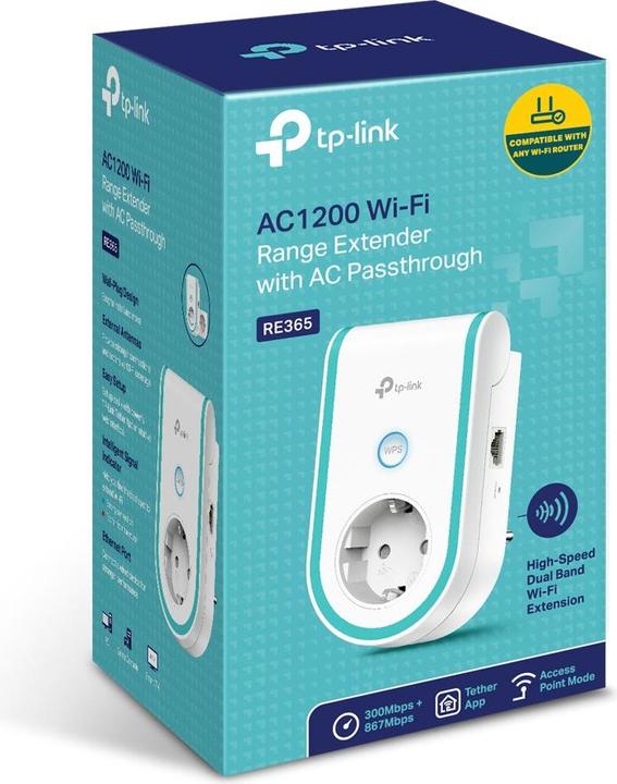 Actual product image TP-Link AC1200 WI-FI RANGE EXTENDER 10/100MBPS PORT 867MBPS AT 5GHZ + 300MBPS AT 2.4GHZ (867 Mbit/s, 300 Mbit/s)