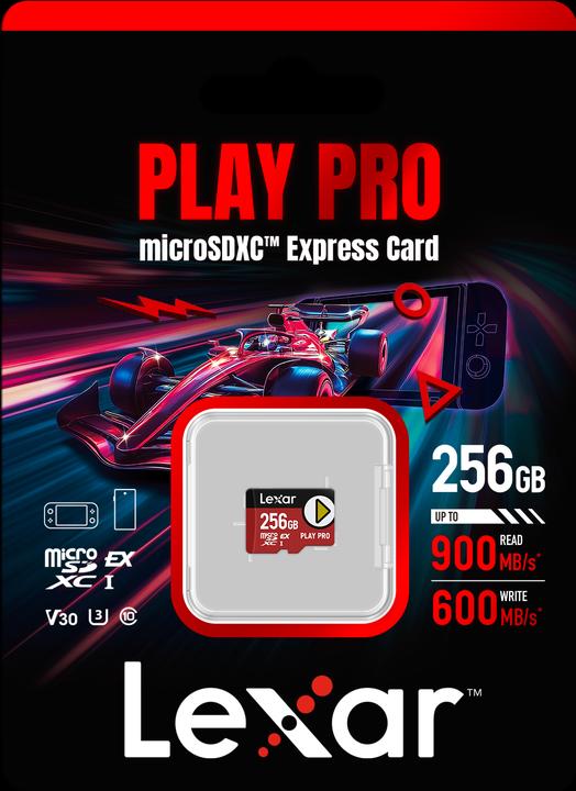 Image du produit Lexar microSD Express 7.1 PLAY Pro 256GB up to R900/W600MB/s Write (104MB/s with UHS-I) (256 Go, microSD Express, U3, UHS-I)