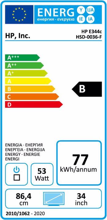 Energie-Label HP EliteDisplay E344c (3440 x 1440 Pixel, 34")