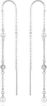 Actual product image Agato Long silver earrings with pearls AGUV3458P
