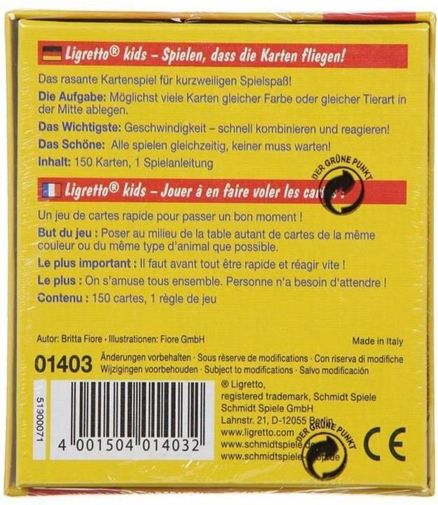 Nutritional values and ingredients Schmidt Spiele Ligretto Kids (German, English, French, Italian)