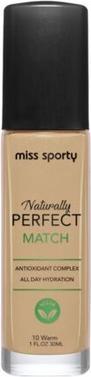 Miss Sporty Naturally Perfect Match Face Foundation 10 Warm 30Ml