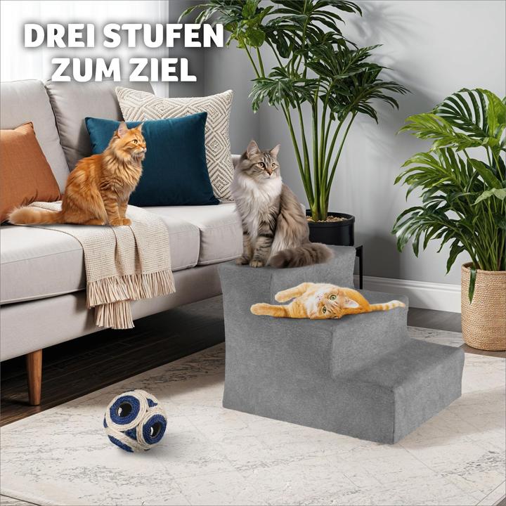Actual product image tectake Escalier pour animaux domestiques Paw Path avec housse en peluche 37 x 45 x 34,5 cm (Dog, Cat)