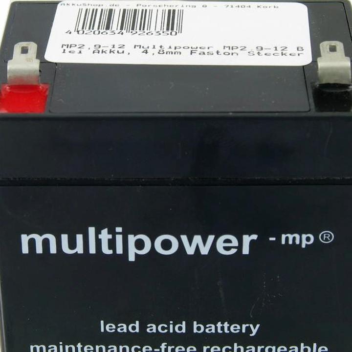 Produktbild Multipower Akku MP2.9-12 Blei Akku, 4,8mm Faston Steckkontakten (12 V, 2.90 Ah)
