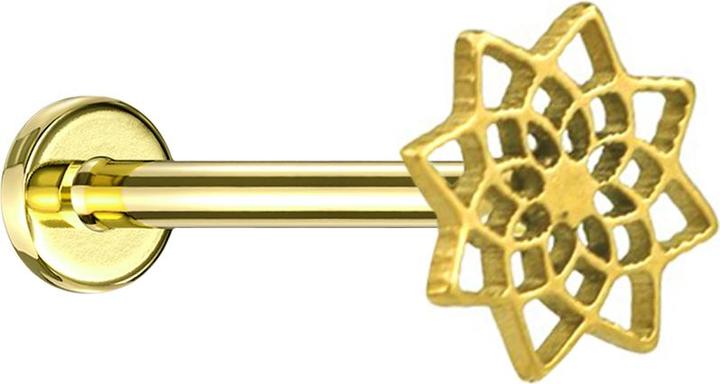 Star Piercing Micro Labret Innengewinde vergoldet Lotusblume von oben (Chirurgenstahl 316L, ohne Messing)
