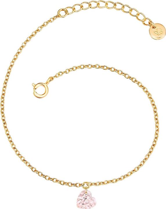 Glanzstücke München Damen Herz Sterling Silber Rosenquarz Gelbgold 17,0 cm Basislänge + 4,0 cm Verlängerung - 32414 (17 cm, Sterling Silber)
