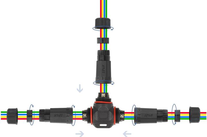 Immagine prodotto Delock Connettore cavo a T per uso esterno 4 pin, impermeabile IP68, avvitabile, diametro cavo 4,5