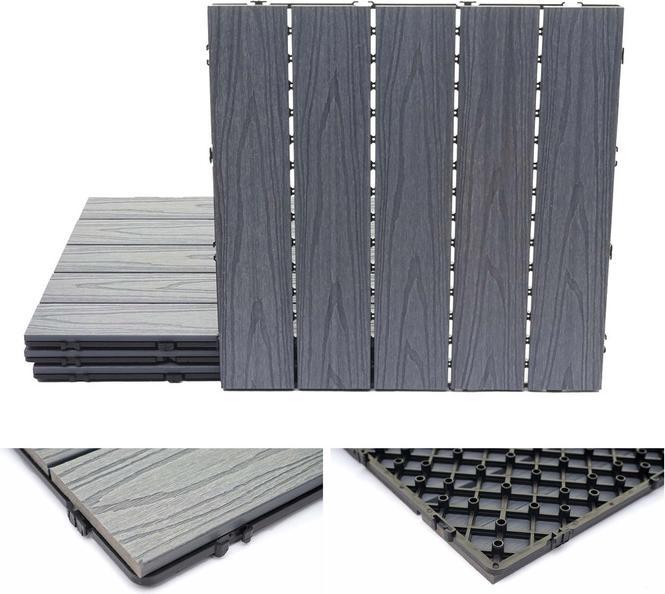 Actual product image Swisshandel24 WPC floor tile, wood look balcony/terrace, 3D structure linear coated-grey 4x each 50x50cm = 1q (4 x)