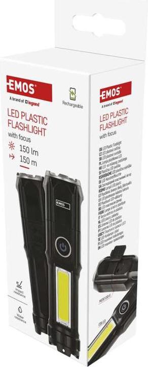 Actual product image Emos Wiederaufladbare LED-Taschenlampe aus Kunststoff P3214, 150 lm (13 cm, 150 lm)