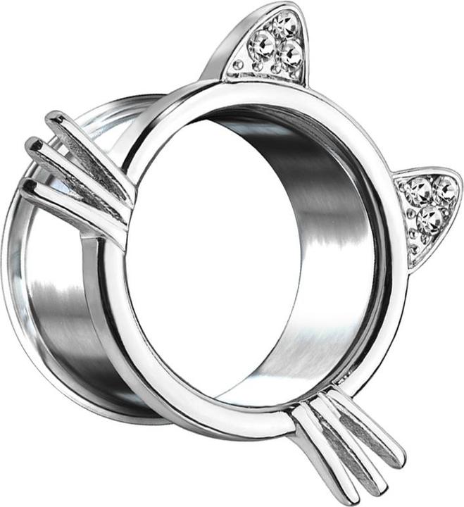 Produktbild Star Piercing Flared Tunnel silber Katze (ohne Messing, Chirurgenstahl 316L)
