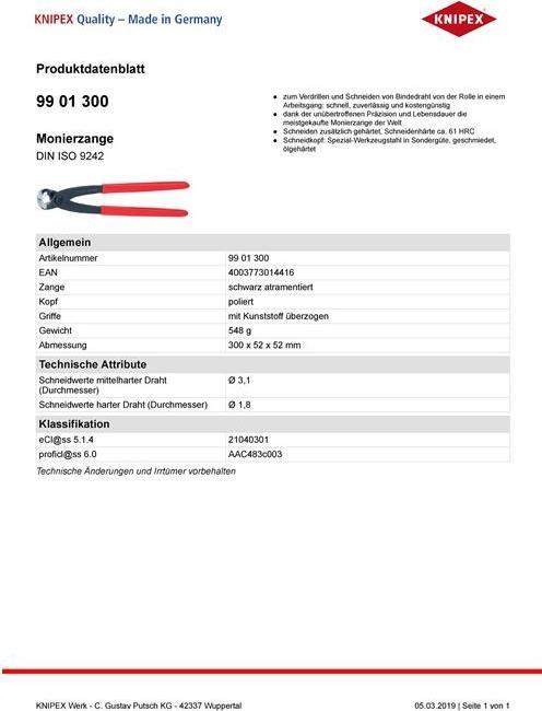 Image du produit Knipex Tenaille russe (300 mm)