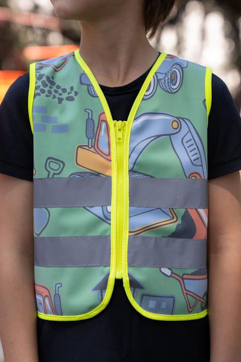 Immagine prodotto Korntex Kinder Warnweste Action "Working Heroes" - CO2 Neutrale - Hellgrün/Baustelle - XS (XS)
