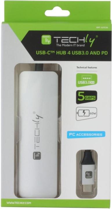 Immagine prodotto Techly USB3.1 Super Speed Hub 4 porte con cavo USB tipo C PD (USB-C, 4 Porti)