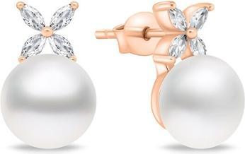 Brilio Silver - Decent bronze earrings with pearls and zircons EA971R